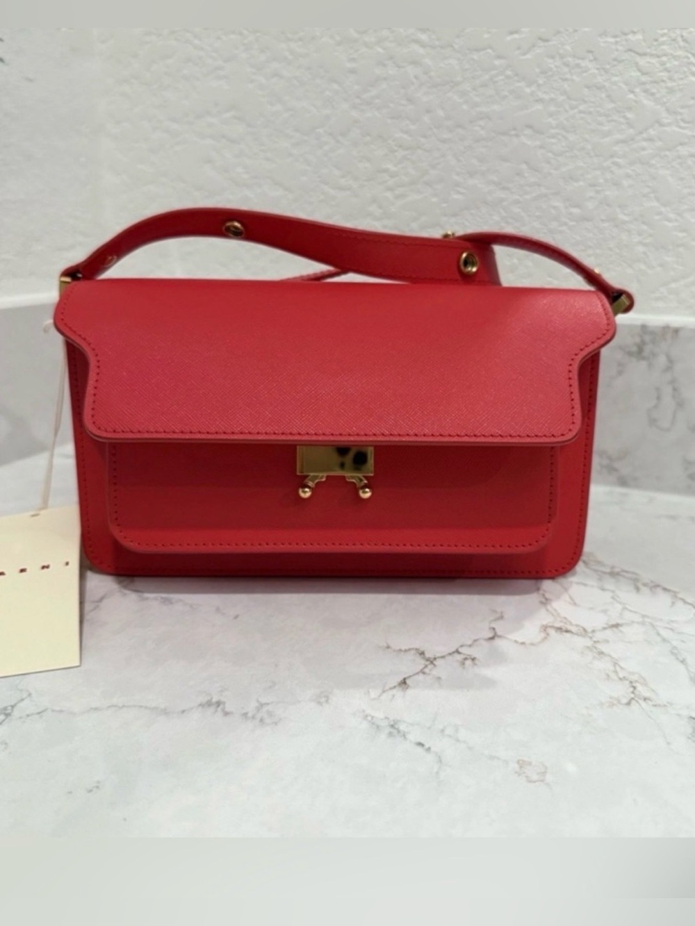 MARNI East West Fold Over Trunk - Devine Cherry Red colour.
